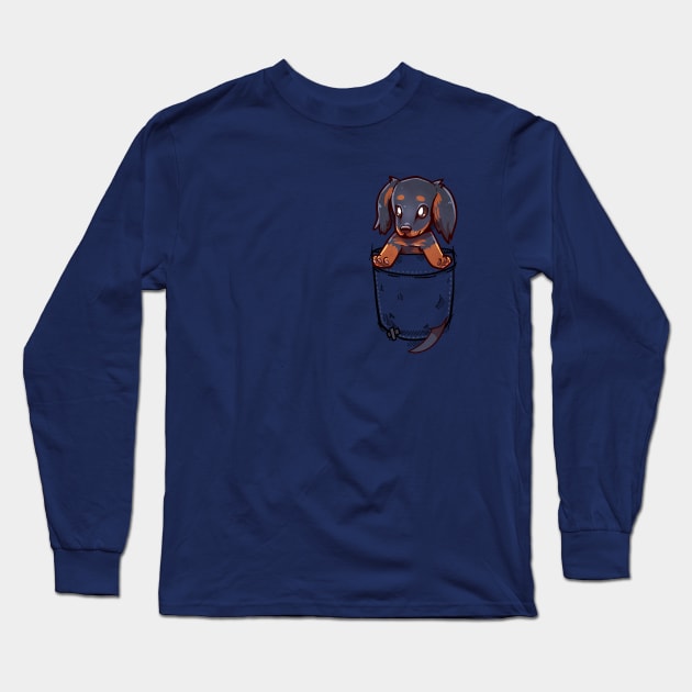 Pocket Cute Dachshund Dog Long Sleeve T-Shirt by TechraPockets